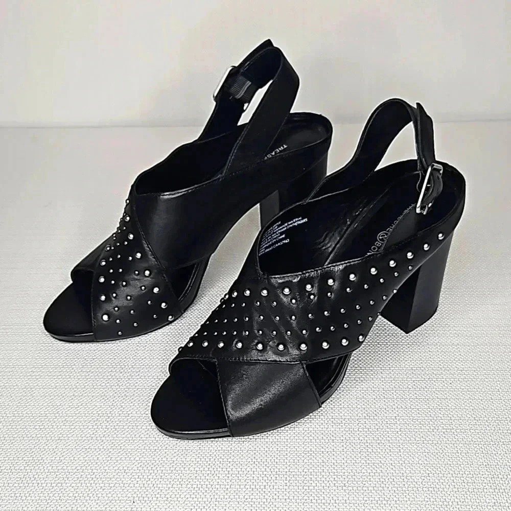 Treasure and Bond Paxon Black Leather w/ Silver Stud Women's Size 10 Block Heel